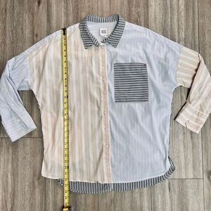 BDG Women's Multicolor‎ Striped Color Block Long Sleeve Button Down Shirt Small